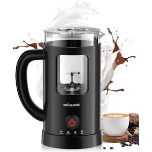 4 in 1 Hot and Cold Milk Frother - 550 W Electric Frother - 600 ml Latte Pattern Visual Glass - Easy to Clean Black.
