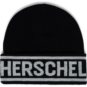 Elmer - Herschel Logo Black/Heather Light Grey / Unisex beanie - muts / Beperkte Levenslange Garantie / Zwart