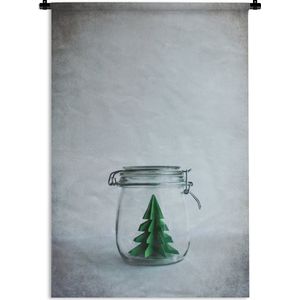 Wandkleed Kerst illustraties - Kerstillustratie van een papieren kerstboom in een glazen pot Wandkleed katoen 60x90 cm - Wandtapijt met foto