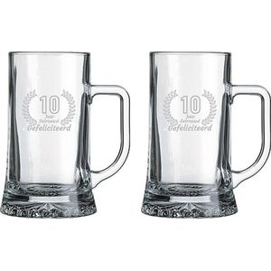 Gegraveerde set bierpullen 50cl Gefeliciteerd 10 jaar getrouwd