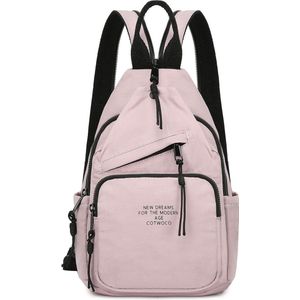 Rugzak voor dames en heren, lichte borstzak, kleine schouderrugzak, schoudertas, stijlvolle buiktas, crossbody bag voor sport, reizen, winkelen, roze