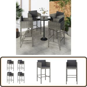 vidaXL 4 Grijze Barkrukken met Kussens - Poly Rattan Barkrukken - Eetkamerstoelen - Outdoor Meubilair - Tuinset - Terrasmeubels
