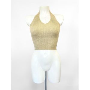 Lurex halter top - Goud/beige - Veel stretch - Korte top met glitters - Festival top voor dames - Zomerkleding voor vrouwen - Crop top - One-size - Een maat