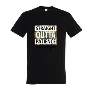 T-shirt Straight outta patience - Zwart T-shirt - Maat M - T-shirt met print - T-shirt heren - T-shirt dames