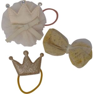 Jessidress® Haarclips Meisjes Haar Clip Elastiekjes Haar Elastieken met Strass en Glitters - Beige