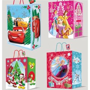 Walt Disney kerst Set van 8 Cadeau zakjes 2 maten - Cadeauzakje - Kerstmis - Verpakking - Feestverpakking - Geschenktasje Inpakzakje - 8 stuks