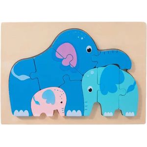 Houten dieren puzzel - Olifanten - 9 stukjes - Vanaf 2 jaar - Kinderpuzzel - Educatief montessori speelgoed - Grapat en Grimms style