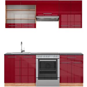 Vicco Fame-Line Complete keukeneenheid – 200 cm , WB Antraciet Bordeaux hoogglans/gouden eik , WB Antraciet