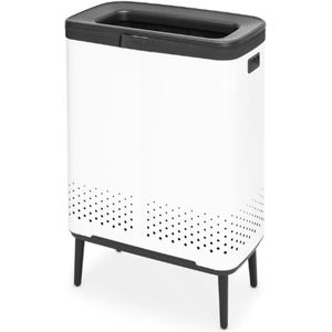 Bo Wasmand Hi 2 x 45L - Mand Voor Vuile Was - 2 Compartimenten - Deksel Met Quick-Drop Opening - Verwijderbare En Hygiënische Waszak - Slaapkamer En Badkamer Accessoire - Wit