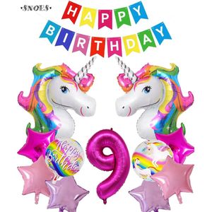 Snoes Helium Ballonnen Set 9 Jaar - Verjaardag Versiering - Folieballonnen - Happy Birthday Slinger