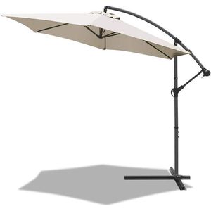parasol, 3 m, zeshoekig, vrijdragende parasol met anti-retour zwengel, kantelbare parasol, canvas 180 gr/m2 met UV bescherming, hoogte 235 cm, 6 stalen baleinen, inclusief beschermhoes, beige