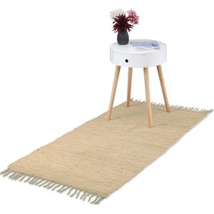 Relaxdays Vloerkleed katoen - karpet - tapijt -met franjes - diverse groottes - beige - 70x140cm