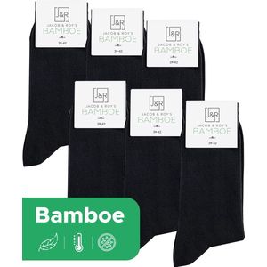 Jacob & Roy's 6 Paar Bamboe Sokken - Kousen - Heren & Dames - Zwart - Maat 35-38 - Socks - Naadloos