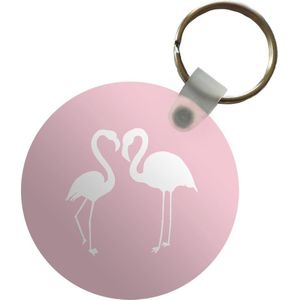 Sleutelhanger - Flamingo - Vogel - Wit - Tekening - Plastic - Rond - Uitdeelcadeautjes