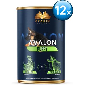 Avalon Petfood – Hondenvoer Natvoer (Puppy) – Kip & Rund – 12 blikken x 410 gram