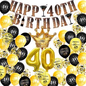 40 jaar verjaardag versiering - Verjaardag decoratie 40 jaar - Feestversiering 40 jaar - Verjaardag versiering 40 jaar zwart en goud - 40 jaar ballonnen en slingers - Feestartikelen 40 jaar - Happy Birthday slinger 40 jaar