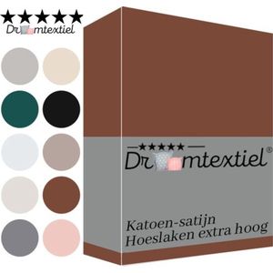 Droomtextiel Katoen - Satijnen Hoeslaken Terracotta Roestbruin Lits-Jumeaux - 180x200 cm - Hoogwaardige Kwaliteit - Super Zacht - Hoge Hoek -