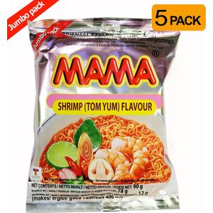 Instant Noedels MAMA Tom Yum Garnalen 5x90 gram - MAMA Tom Yum Shrimp Noodles 5x Jumbo packs (90 gram) from Thailand