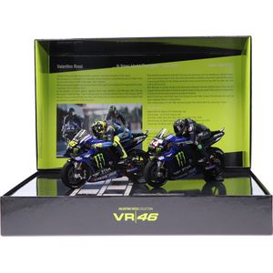 De 1:12 Diecast modelfietsset van de Yamaha YRM-M1 van 2 motoren en 2 figuren van de Test in Valencia van 2019. De coureurs waren Lewis Hamilton en Valentino Rossi. De fabrikant van het schaalmodel is Minichamps.Dit model is alleen