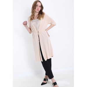 Zomer zijde lange vest met talie bandje, korte mouwen BEIGE kleur maat S/M