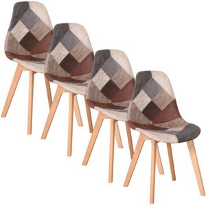 Set van 4 Stoelen - Eetkamerstoel - Eetkamerstoelen - Houten poten - 4 stoelen - Voor keuken of huiskamer - Moderne look - Leuk Printje - Vrolijke Stoel - Bruin