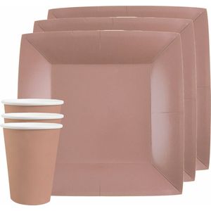 Santex feest/verjaardag servies set - 20x bordjes en bekertjes - rose goud - karton