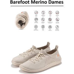 Brubeck Barefoot schoenen met merino wol Dames - natuurlijk comfort - Creme 41