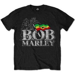 Bob Marley Heren Tshirt -S- Distressed Logo Zwart