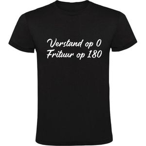 Verstand op 0, Frituur op 180 tekst  Heren t-shirt | eten | friettent | patat | niet nadenken | Zwart