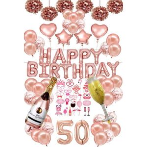 50 jaar feestpakket rose goud XXL - 50 jaar verjaardag versiering - 50 jaar verjaardag - 50 jaar - 50 jaar slingers - 50 jaar ballonnen - feestversiering - 50 jaar verjaardag man / vrouw - 50 jaar versiering