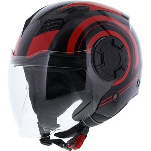 Vito Isola jethelm glans zwart rood XS - Scooterhelm & Motorhelm