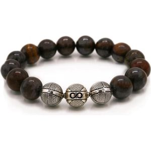 Edelsteen armband - Rode Tijgerijzer 12MM - 925 Sterling Zilver - Natuursteen armband - Valentijn cadeautje voor hem - Heren armband kralen - Cadeau voor man - InfinityBeads.nl