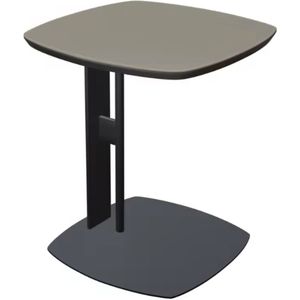 Retro Bijzettafel - Vierkant Nachtkastje - C-vormig Ontwerp - Zadelleren Tafelblad - Luxe & Functioneel - Grijs