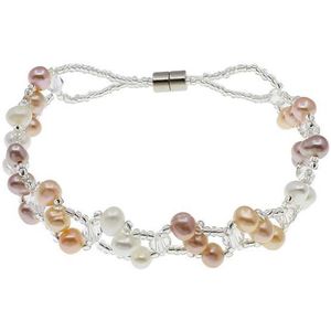 Zoetwater parel armband Felicia - echte parels - wit - zalm - roze - magneetslot - zilver - sieraden zakje - cadeau voor haar - kerst cadeau - Moederdag cadeau