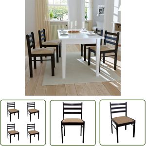 The Living Store Eetkamerstoelen 4 st massief rubberwood en fluweel bruin - Eetkamerstoelen - Houten Stoelen - Landelijke Stijl - Bruine Stoelen - Comfortabele Stoelen