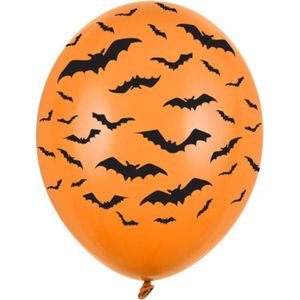 Halloween - 24x Oranje/zwarte Halloween ballonnen 30 cm met vleermuizen print - Halloween versiering/decoratie