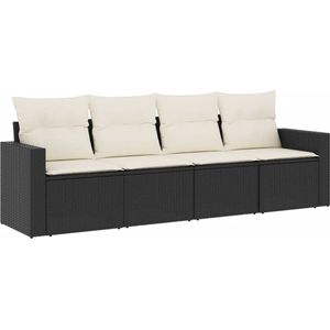 vidaXL - 4-delige - Loungeset - met - kussens - poly - rattan - zwart