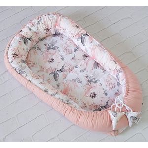 Baby Cocoon Bumper Reiswieg 100% katoen Anti-allergisch - babynestje \ Warm nest baby 55 x 90 cm (Pink Flowers)