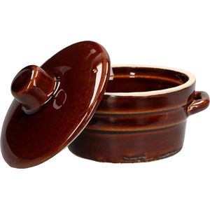 Keramische pot 0,3 l aardewerk pot met deksel serveerschaal smalpan keramische schaal ovenschaal ovenschaal van aardewerk ronde kleine geglazuurde ovenschaal