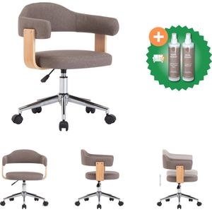 vidaXL Kantoorstoel draaibaar gebogen hout en stof taupe - Bureaustoel - Inclusief Onderhoudsset
