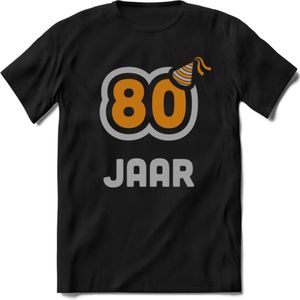 80 Jaar Feest T-Shirt | Goud - Zilver | Grappig Verjaardag Cadeau Shirt | Dames - Heren - Unisex | Tshirt Kleding Kado | - Zwart - 3XL