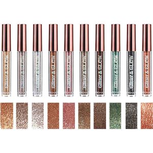 NAXSIR Parelmoer Vloeibare Oogschaduw Set, 10 Kleuren Met Intensieve Kleur & Metallic Glanzende Finish, Smokey Eye Make-up, Waterproof Langdurig Voor Feest en Dagelijkse Look