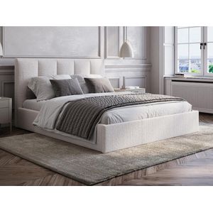 Vente-unique Bed met opbergruimte 160 x 200 cm met hoofdbord met verticale naden - Stof - Beige - KILACLO L 170 cm x H 106 cm x D 213 cm