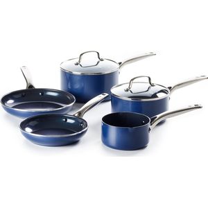 Blue Diamond kookpannen set 5-delig met deksels - blauw - anti-aanbak - PFAS-vrij