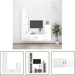 The Living Store Klassieke televisiekastenset - Tv-meubel - Hoogglans wit - 40 x 34.5 x 100 cm (B x D x H) - Bewerkt hout