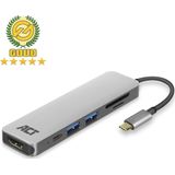 ACT USB-C multiport adapter voor 1 HDMI monitor, 2x USB-A, kaartlezer, PD pass-through AC7023