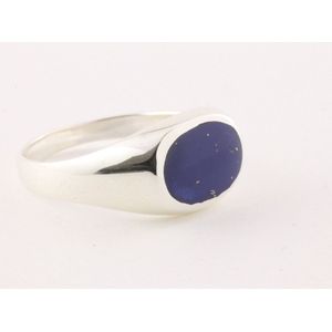 Ovale hoogglans zilveren ring met lapis lazuli - maat 23