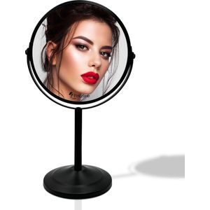 Fritzline® Metalen make-up spiegel mat zwart - 5x vergroting - 18cm Ø - makeup - make-upspiegel - scheerspiegel