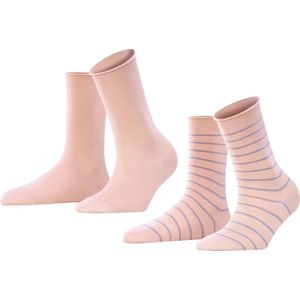 FALKE Happy Stripe 2-Pack gestreept met patroon katoen multipack sokken dames pink - Maat 35-38