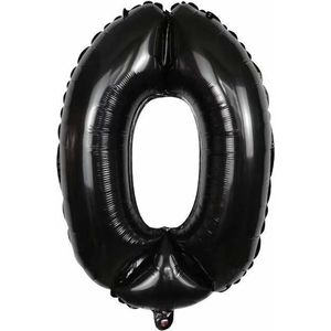 Cijfer Ballon nummer 0 - Helium Ballon - Grote verjaardag ballon - 32 INCH - Zwart  - Met opblaasrietje!
